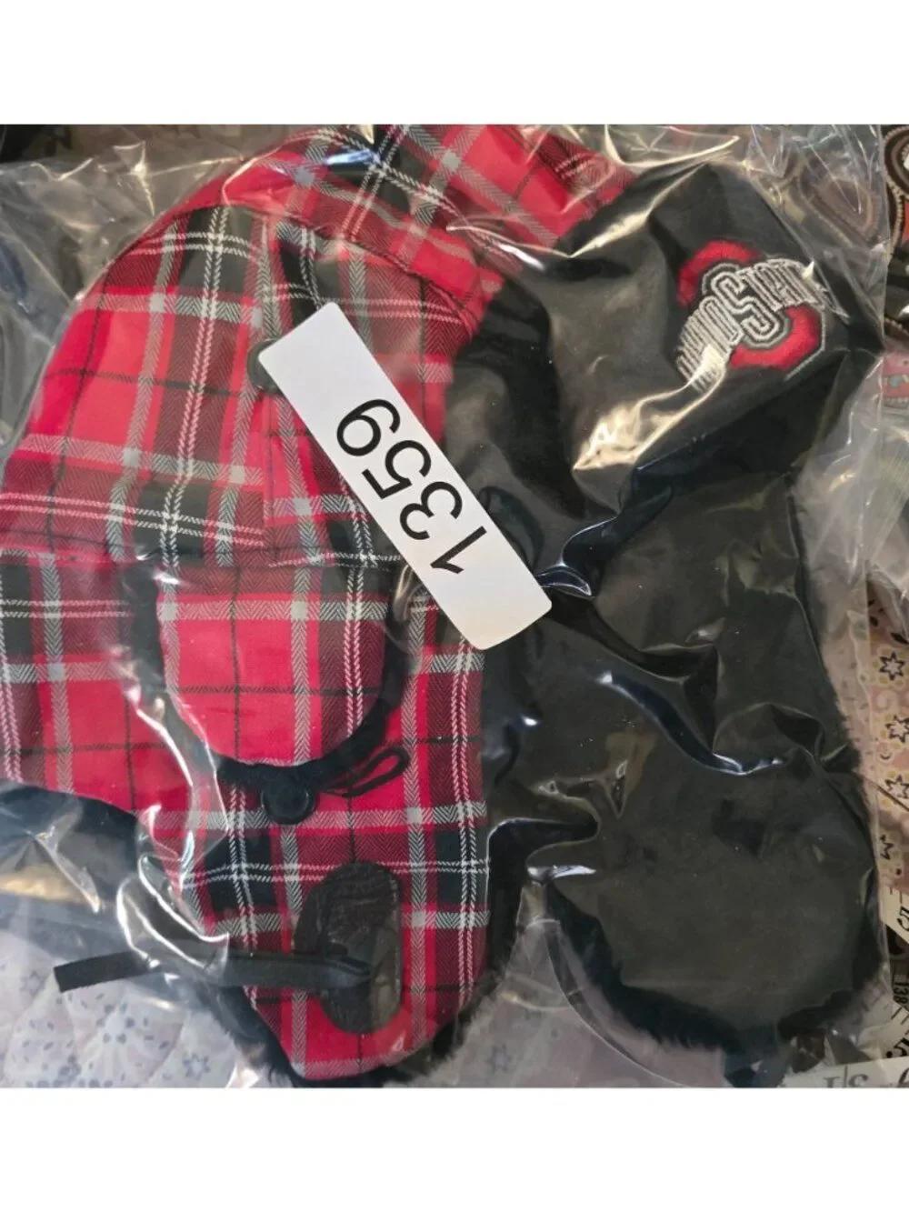 Ohio State Plaid Trapper Hat W/ Faux Fur Lined Ear Flaps & Chin Strap